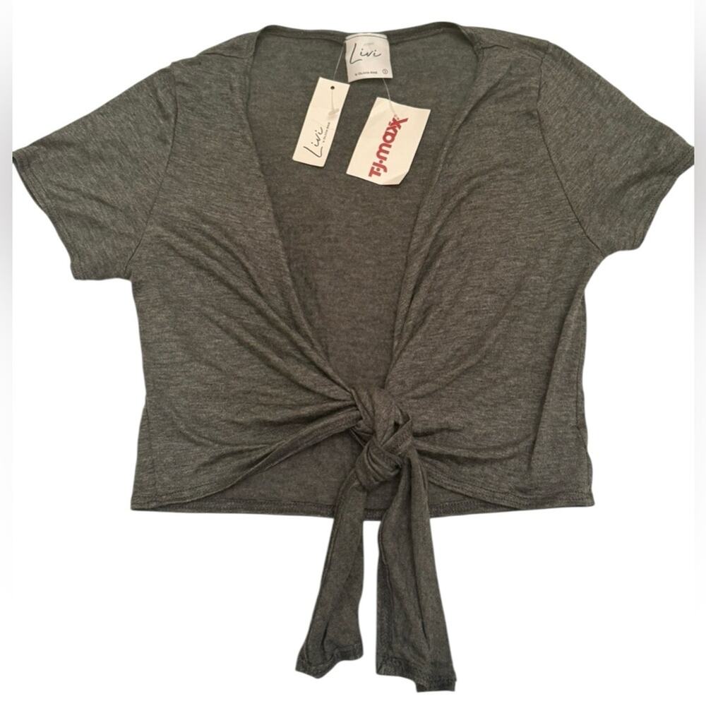 Livi by Olivia Ray Charcoal Knot-Front Tee Size S NWT - Picture 3 of 12